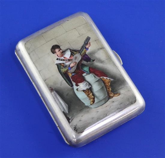 A late Victorian silver and enamel cigarette case by Sampson Mordan & Co, 3.25in.